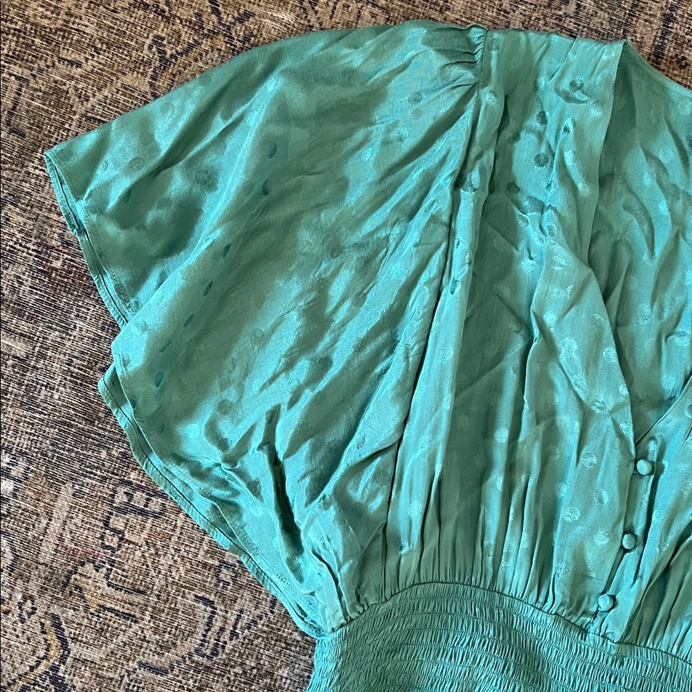 Anthropologie Kept Seen Worn Maxi in Green Dress 12 Ruffle Draped Sleeves - Picture 3 of 6